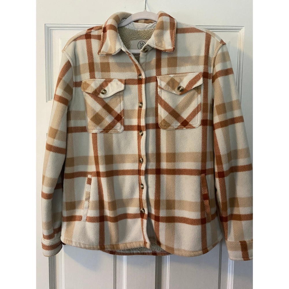 Sage Collective Plaid Sherpa Lined Fleece Shacket Jacket Women's S/CH Warm‎ Cozy